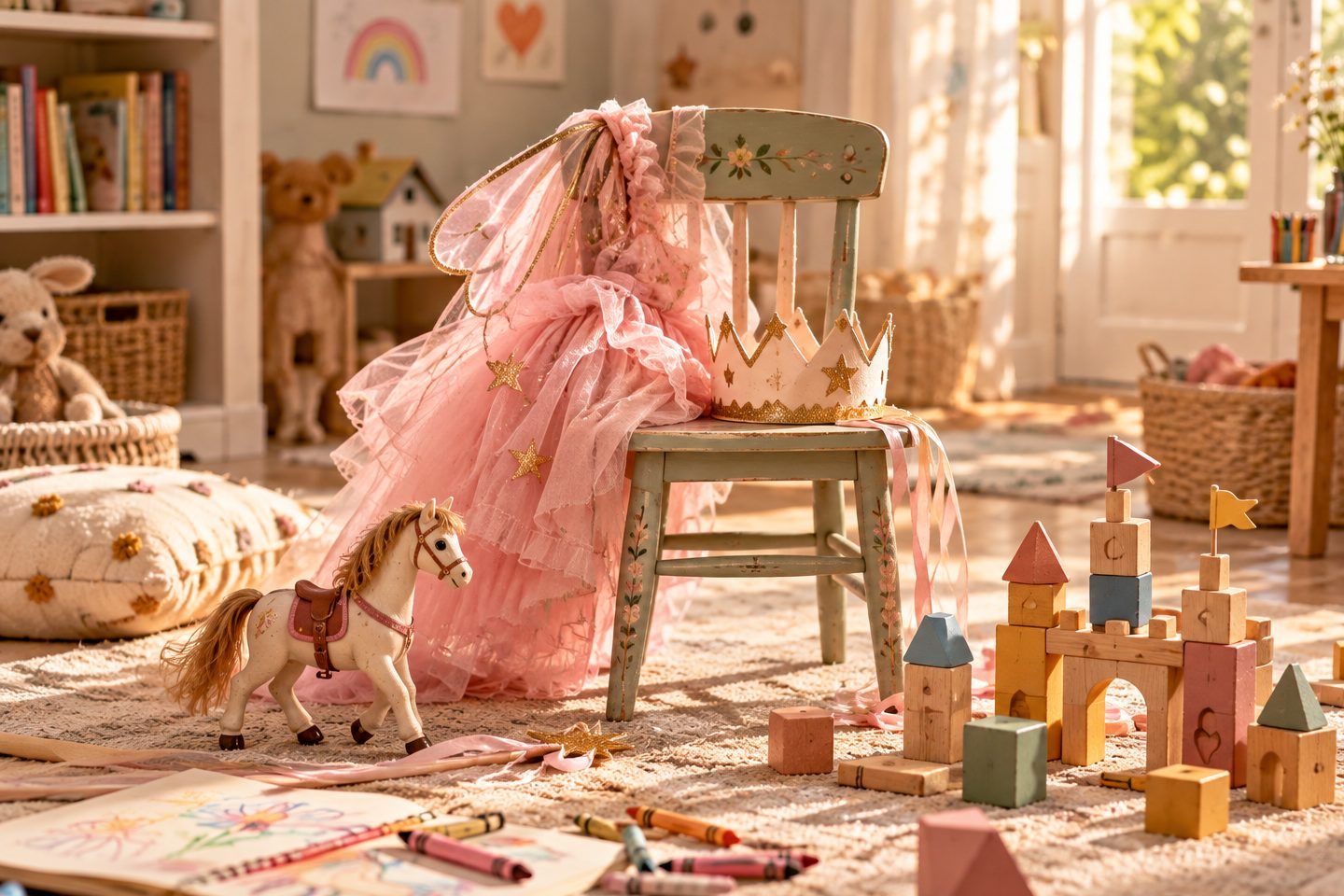 Imaginative play: a costume, a small world and a project underway