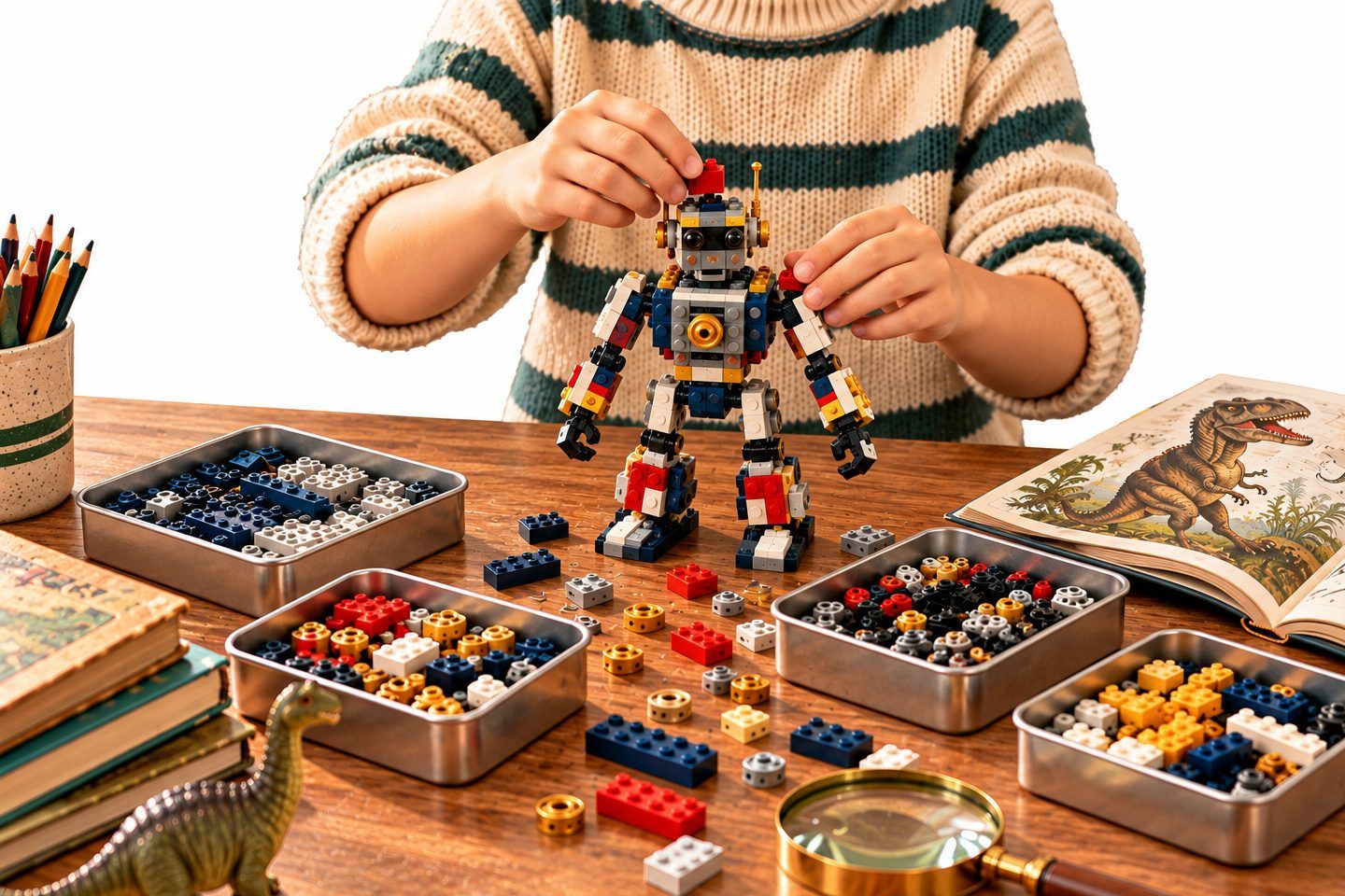 A serious hobby in progress: a half-built model and its tools