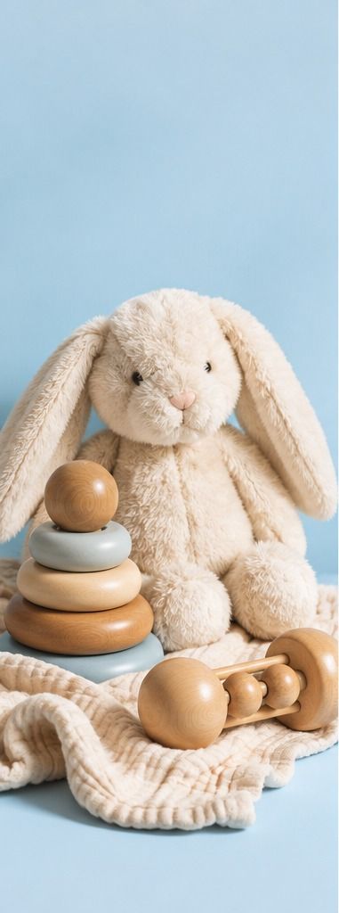 Stuffed bunny and wooden stacking toy