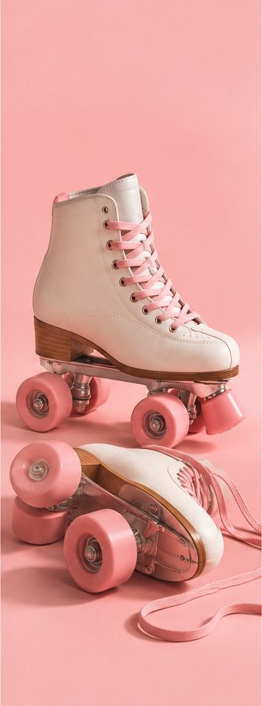 White roller skates with pink laces and wheels